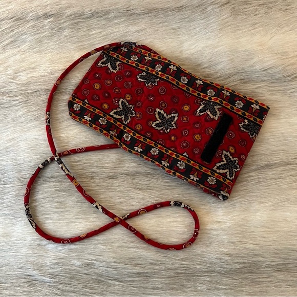 Vintage VERA BRADLEY Red Coin 1999Wallet on a String Black Yellow Velcro Leaves - Picture 4 of 14